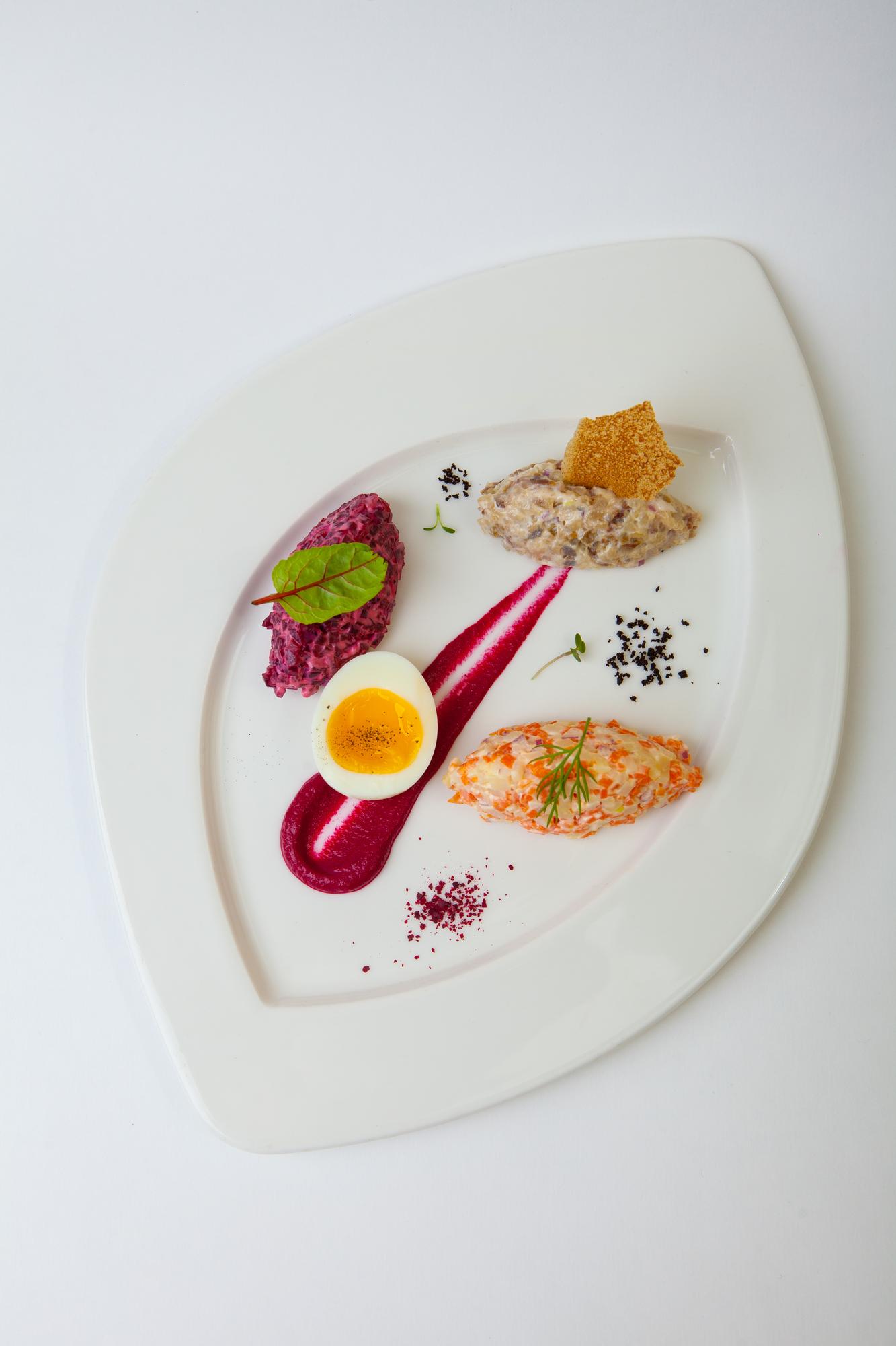 Set of plated courses for tasting menu